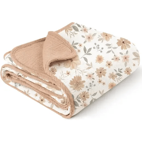 Konssy Muslin Baby Blankets for Girls, 100% Cotton Crib Blanket for Baby Infant Toddler, Super Soft and Lightweight Nursery Blankets 40"x36" (Flourish)