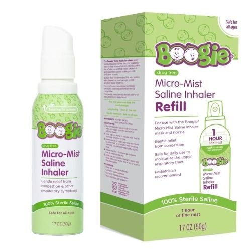 Boogie Micro-Mist Saline Inhaler Refill, Baby Nose Congestion Relief, Nasal Spray for Kids, Pediatrician Recommended, HSA/FSA Eligible, Unscented, 1.7 oz (Pack of 1)