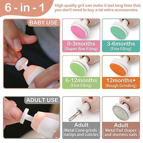 haakaa Baby Nail Trimmer Electric Baby Nail Clippers Kit for Newborn, Toddler or Adults Fingernails and Toenails Care with Extra 4 Replacement Pads New Combo - Electric Trimmer Pink With 10 Pads