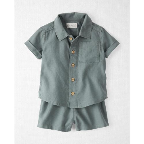 Baby 2-Piece Button-Front Shirt and Shorts Set Made With Linen and LENZING™ ECOVERO™ - 6M - Style,Olive Sage