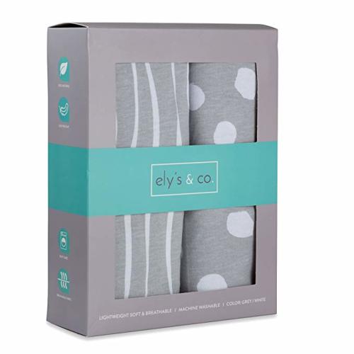 Crib Sheet Set | Toddler Sheet Set 2 Pack 100% Jersey Cotton Grey and White Abstract Stripes and Dots by Ely's & Co.