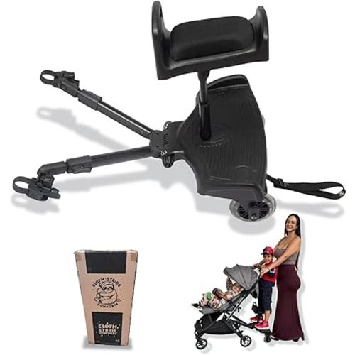 2025 New-Universal Stroller Board with Detachable Seat, 2in1 Sit and Stand Stroller Glider Board for Most Strollers, Holds Children Up to 55 LBs Stroller Standing Board (Black)