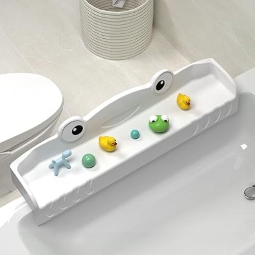 Splash Guard for Bath Tub-Bathtub Caddy Tray with Play Shelf-Bathtub Shelf Over Tub for Kids' Toy-Bathroom Toy Organizers and Storage-Bath Side Table Toy Holder for Kid Baby Toddlers (White)