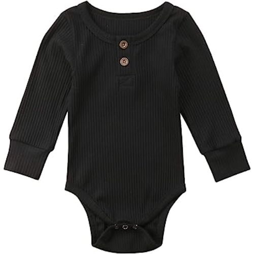 Seyurigaoka Newborn Unisex Baby Solid Bodysuit Basic Plain Rib Stitch Long Sleeve Romper Clothes for Infant Boy Girl