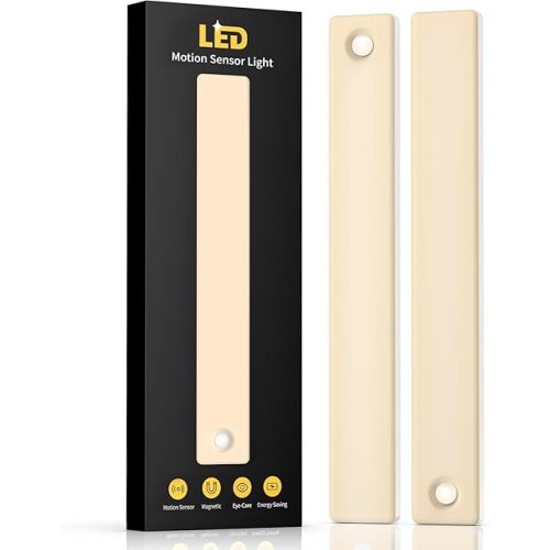 2 Pack Under Cabinet Lighting, Motion Sensor Light Indoor, Rechargeable Closet Lights Battery Operated, Wireless Dimmable LED Cabinet Lights, Under Counter Lights for Kitchen Warm Color