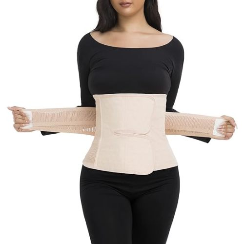 ChongErfei Postpartum Belly Band & Abdominal Binder Post Surgery Compression Wrap Recovery Support Belt (For waistline 25.5"-33",S/M, Beige)