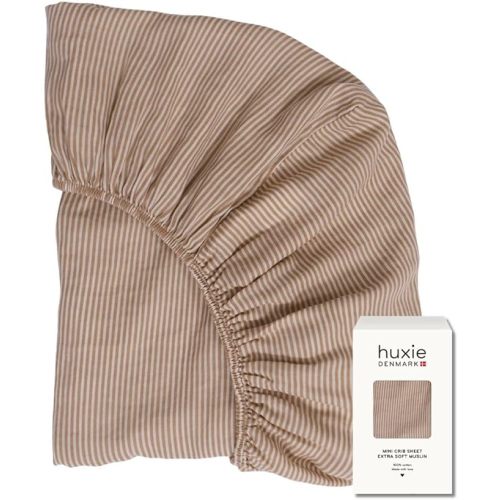 Mini Crib Sheets – Organic Cotton Muslin Fitted Crib Sheet – Fitted for Pack and Play 24" x 38" Ultra-Soft and Breathable (Natural Stripe)