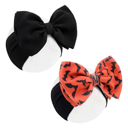 ONENINEDREAM Halloween Bows for Baby Girls Black Bat Wings Hair Bows Orange Elastic Nylon Hair Headbands Toddler Newborn Infant Halloween Accessories
