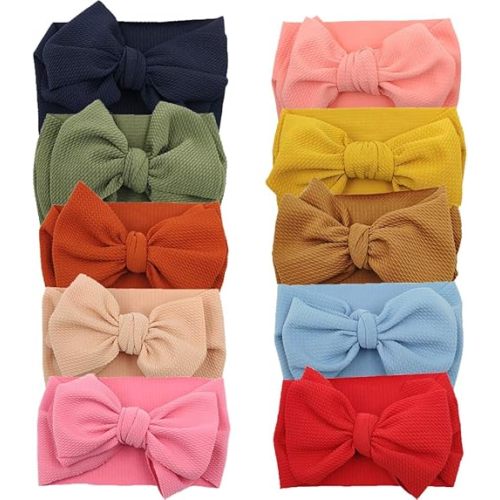 Steewarts Baby Girl Bow Headbands Newborn Hairband Baby Turban Knotted Elastic Headwrap for Toddler Hair Accessories (AA06-10PCS)