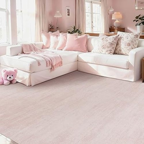 Nursery Rug Pink Boho Washable Abstract Cuquette Rug for Bedroom Aesthetic,8x10,Light Pink