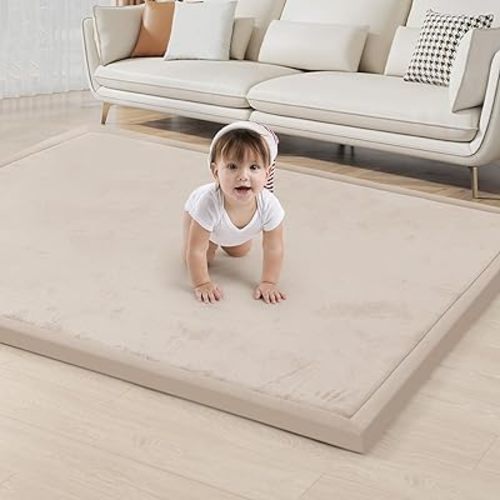 ACOMOPACK Tapete de juego para bebé para suelo de 1.3 pulgadas de grosor, tapete de juego de espuma viscoelástica de 39 x 59 pulgadas, para gatear con parte inferior antideslizante para sala de estar,