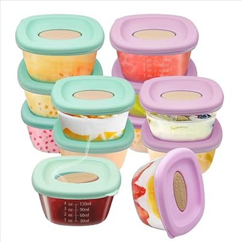 Silicone Baby Food Storage Containers, 4 oz Baby Food Jars, Snack Containers with Leak Proof Airtight Lids, Freezer, microwave and dishwasher safe, Suitable for nurseries, schools and travel (12 PACK)