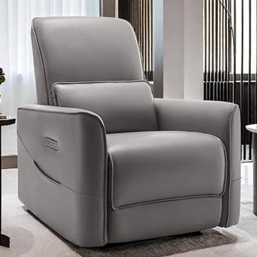 Nursery Glider Recliner Chair, Power Rocker Swivel Recliner with USB and Type-C Ports, Electric Reclining for Adults with Streamlined Side Pocket, and Lower Back Support for Living Room