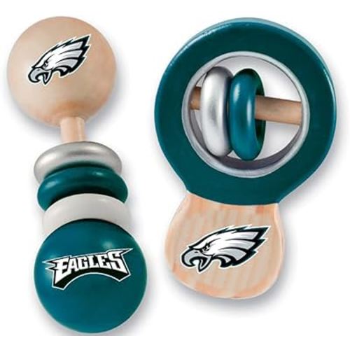 BabyFanatic Wood Rattle 2 Pack - NFL Philadelphia Eagles - Officially Licensed Baby Toy Set