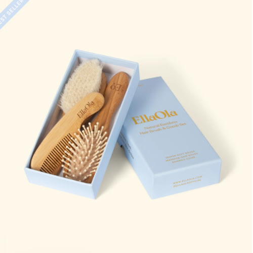 EllaOla 3-Piece Baby Bamboo Brush & Comb Set
