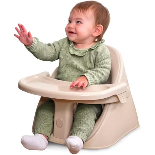 Boppy Proper Posture Floor & Booster Seat - Ergonomic Infant Seat and Toddler Seat with Removable Washable Tray and Back Support for 4-36 Months - Oatmeal