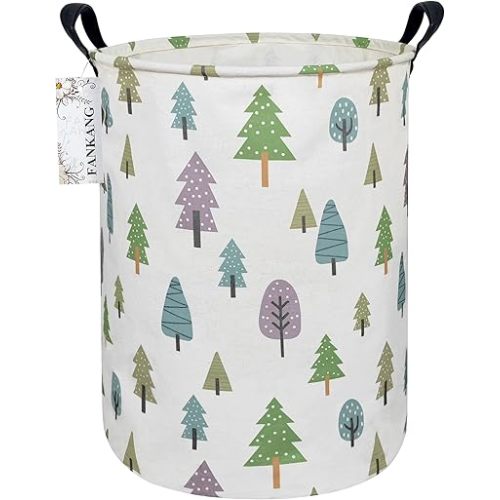 FANKANG Storage Bins, Nursery Hamper Canvas Laundry Basket Foldable with Waterproof PE Coating Large Storage Baskets for Kids Boys and Girls, Office, Bedroom, Clothes,Toys (Colorful Forest)