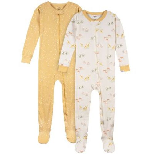 Gerber Baby Gender Neutral Long Sleeve Snug-fitting Footed Pajamas, 2 Pack, Safari, 12 Months