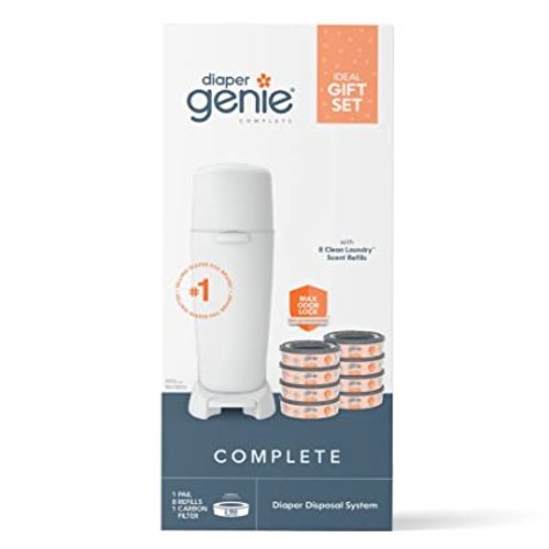 Diaper Genie Registry Gift Set | Includes Diaper Genie Complete Diaper Pail, 8 Refill Bags, 1 Carbon Filter | Perfect Starter Kit - BD231