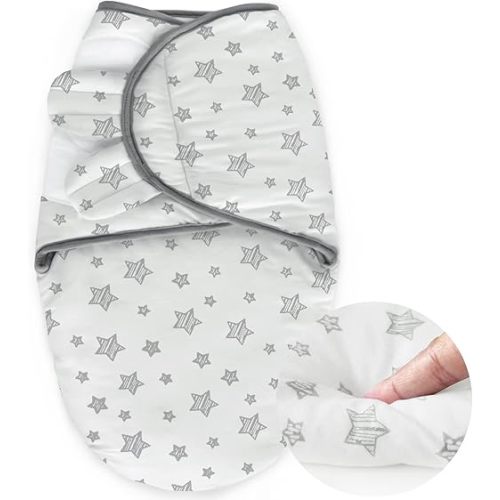 Biloban Baby Swaddles 0-3 Months for Boy Girls, Warm Quilted Baby Swaddle, Newborn Swaddle, Adjustable Swaddle Blanket, Lovely White Stars, 1 Pack