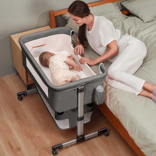 Soobaby 3 in 1 Baby Crib,Bassinet Bedside Crib Adjustable Portable Bed for Infant,Baby Newborn Must Have Bed,Grey