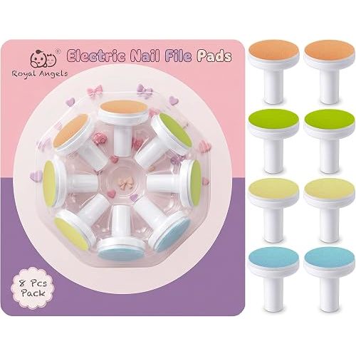 Royal Angels Electric Baby Nail File Replacement Pads, 8-Pack Mixed Grinding Heads (0-12m+), Universal Fit for Standard Nail Trimmers, Assorted Pads for Different Ages (Vibrant Color Collection)