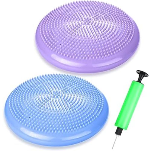 2 Pcs Wiggle Seat Inflated Wobble Cushion Flexible Balance Disc with Air Pump for Core Stability Strengthening Improving Posture Physical Exercise
