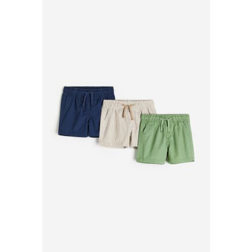 3-pack Cotton Shorts, Green/beige striped