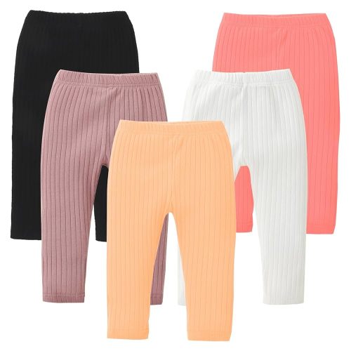 DREAM BUS 5 Pack Toddler Girl Pants Baby Girl Solid Ribbed Pants Toddler Girls Bottoms Leggings Newborn Cotton Jogger