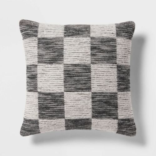 18"x18" Modern Woven Checkerboard Square Decorative Pillow Black - Threshold™: Cotton Fabric, Indoor Paisley & Floral Design