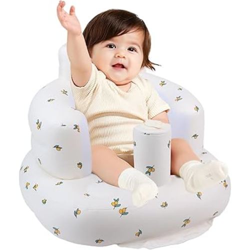 Inflatable Baby Seat for Babies 3 Months and Up, Toddler Floor Seats for Sitting Up, Built in Air Pump Baby Seats for Kids, Blow Up Baby Chair with Back Support - Oliver