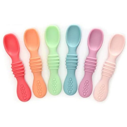 PrimaStella Silicone Rainbow Chew Spoon Set for Babies and Toddlers | Safety Tested | BPA Free | Microwave, Dishwasher and Freezer Safe