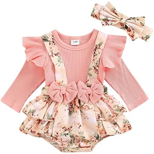 Mubineo Baby Girl Spring Fall Clothes Outfits Long Sleeve Lace Floral Romper Dress Newborn Outfit