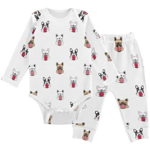 vvfelixl Baby Bodysuits Pants Sets French Bulldog Strawberry Long Sleeve Baby Clothes for Boys Girls 0-3M