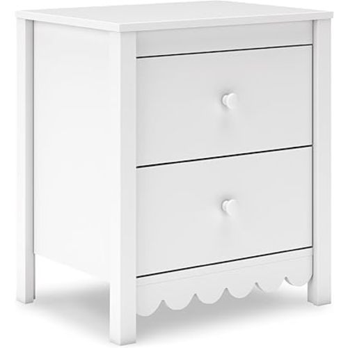 Signature Design by Ashley Hallityn Minimalist 2 Drawer Nightstand, Smooth-Gliding Drawers, Wood, 21.34" W x 15.94" D x 24.37" H, Matte White Finish