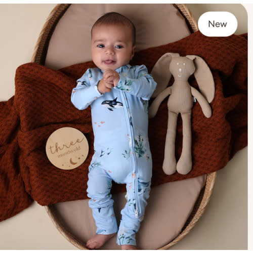 Blue Ocean Organic Baby Snugglesuit Convertible Romper | Snuggle Hunny