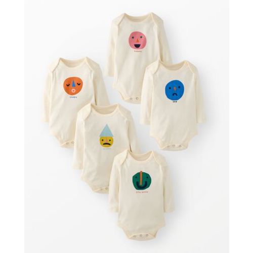 3-6 mo - 5-Pack Baby Long Sleeve Graphic Bodysuits