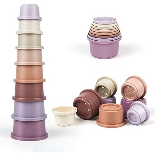 Baby Stacking Cups Toy,Montessori Toddler Stackble Bath Toy for 6 12 18 Months,8 PCS Nesting Cups Pool Beach Toys for 1-3 Infant,Idea Early Educational Building Gift for 1 2 Years Old Boys Girls