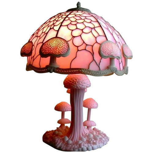 Yaiewey Mushroom Table Lamp,Elegant Glass Mushroom Lamp - Vintage Stained Glass Table Night Light for Home Decor,5.9'' H, Pink