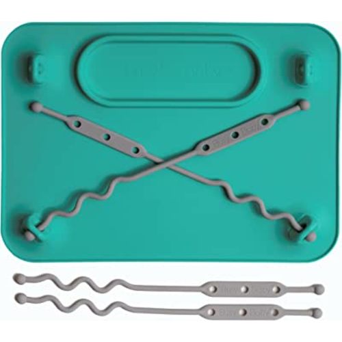 BUSY BABY Silicone Placemat - Built-in Suction Cups - 4 Toy Tethers for Babies Toddlers and Kids - Food Grade Silicone - 8.5 x 11 in - Comes with Travel Sleeve - Dishwasher Safe - Spearmint