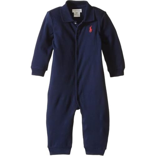 Ralph Lauren Baby Boys Infant Big Pony Mesh Polo Coverall (Navy, 6 Months)