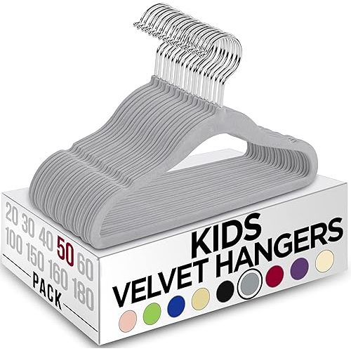 Utopia Home Kids Hangers Velvet (50 Pack) - 11 Inch Durable Baby Hangers for Closet - Perfect Toddler Hangers Non Slip for Everyday Use (Grey)