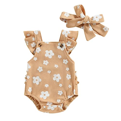 Hnyenmcko Newborn Baby Boy Girls Clothes Infant Rainbow Romper Waffle Ruffled Sleeveless Backless Bodysuit Jumpsuit Outfit