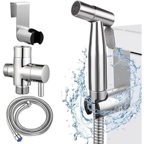 Handheld Bidet Sprayer for Toilet, Stainless Steel Metal Made Baby Cloth Diaper Spraying Kit, Bathroom Toilet Bidet Attachment Set for Bathing Pets and Feminine Hygiene