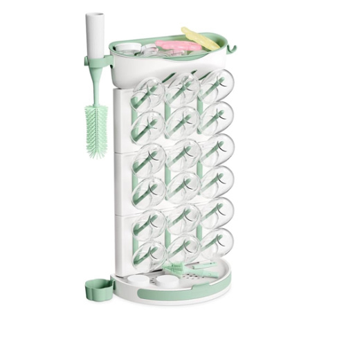 Momcozy DIY Larger Bottle Drying Rack for 18 Bottles, Space Saving Countertop Vertical Rack with Brushes Holder, Detachable Travel Bottle Rack for Baby Accessories & Pump Parts