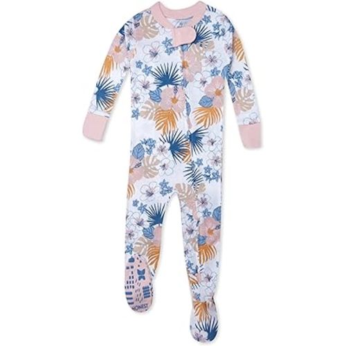 HonestBaby Baby Girls' 100% Organic Cotton Non-Slip Footed One-Piece Zip-Front Pajamas