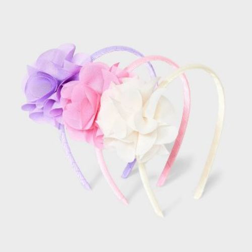 Girls' 3pk Chiffon Flower Headbands - Cat & Jack™ Pink/Purple/White: Kids Hair Accessories