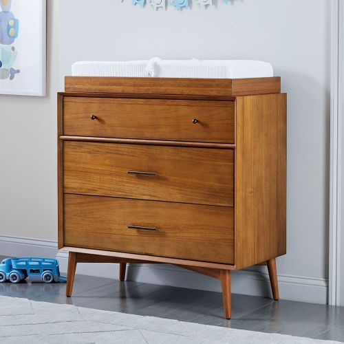Mid-Century 3-Drawer Dresser with Removable Topper (36") - Acorn