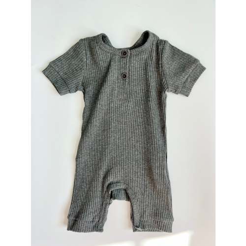 Henley Ribbed Short Jumpsuit | Charcoal (12-18M)