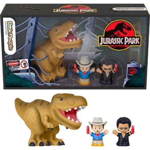 Little People Collector Jurassic Park Special Edition Set with Dinosaur for Movie Fans, 3 Figures